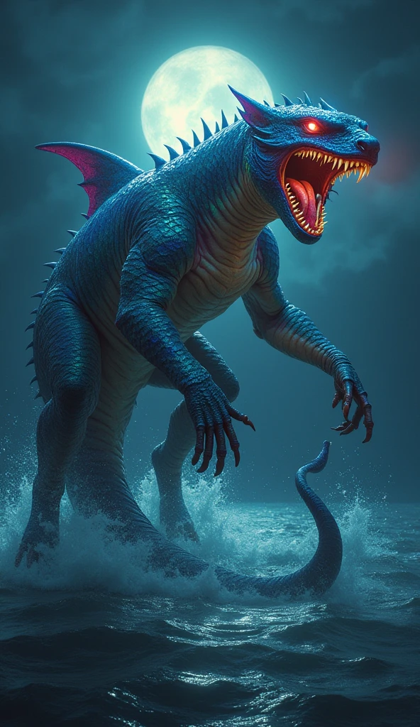 A fat dragon fights a big fish in the deep sea