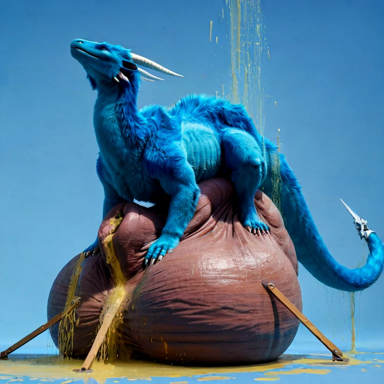 (((solo, dragon, feral, excessive urine everywhere dirty, obese), (((((blue fur, hyper balls, tail, blank blue background, masterpiece, high details, high quality, best quality, highres, HD, realistic)))))), ((((((((feral, on hyper balls, hyper sheath, hands on sheath))))))))