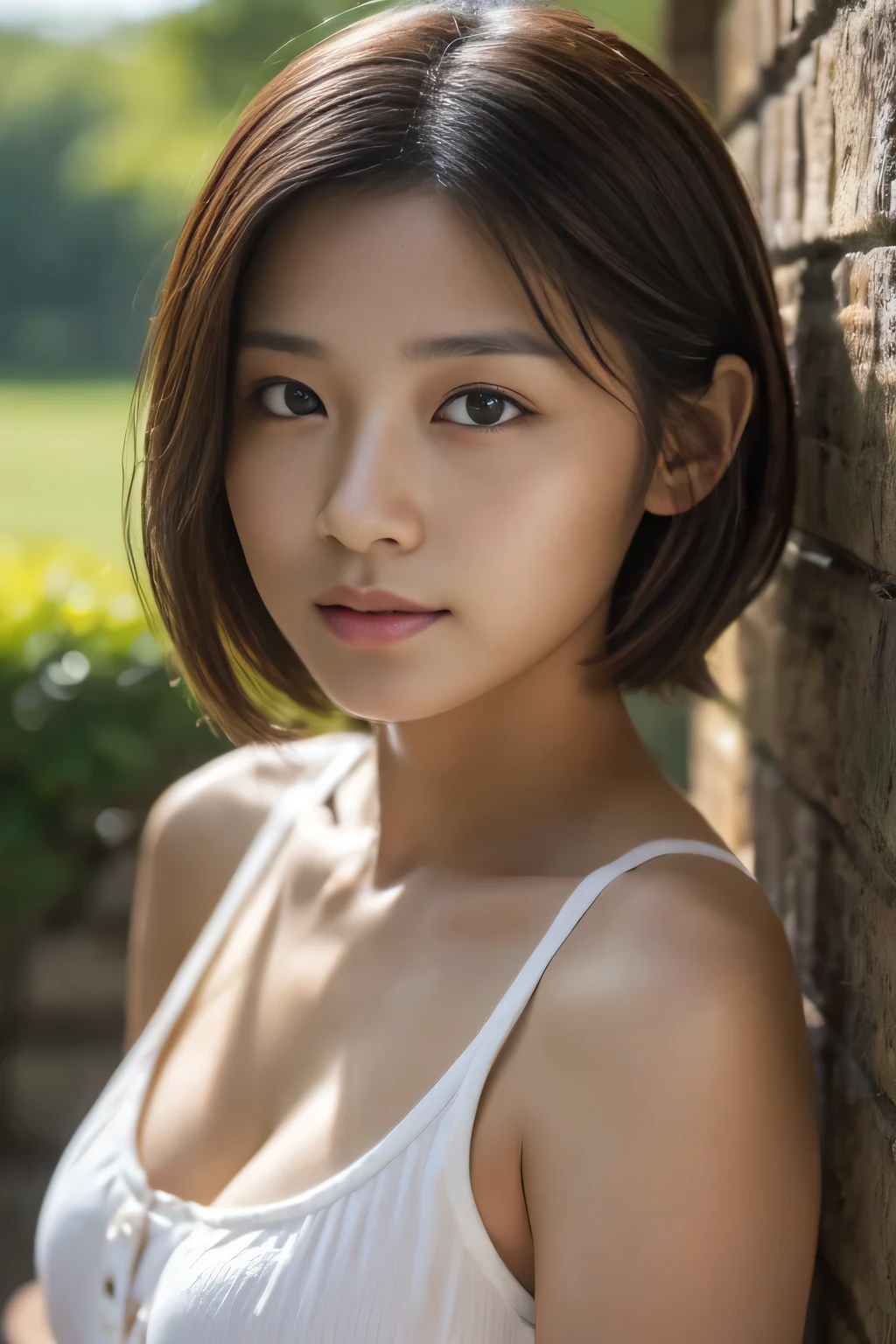 ((Best Picture Quality, 8k, tmasterpiece:1.3)), 1girl, Beautiful woman with slender abs:1.3, (Short ear-length hair, No leakage of big breasts:1.2), shift dresses:1.1, Ultra-fine face, A detailed eye, Single Eyelids，ssmile，Home，Back-side light，Motion picture film P30，16k