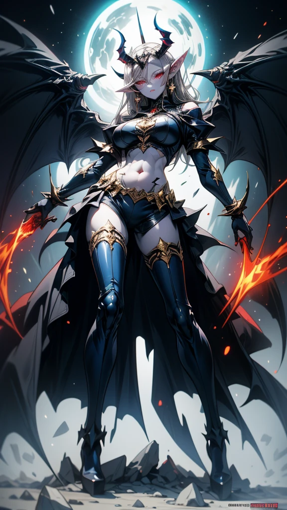 solo, super fine photo, full body picture Unreal Engine 5 8K UHD of beautiful female, black leather long dress, demon armor, succubus queen, demon legs, demon wings, fantasy accessories, fantasy world, broken demon left horn, black tears, beautiful but creepy make up, best quality, masterpiece, official art, unified 8k wallpaper, super detailed, sharp focus, dynamic pose, body parts