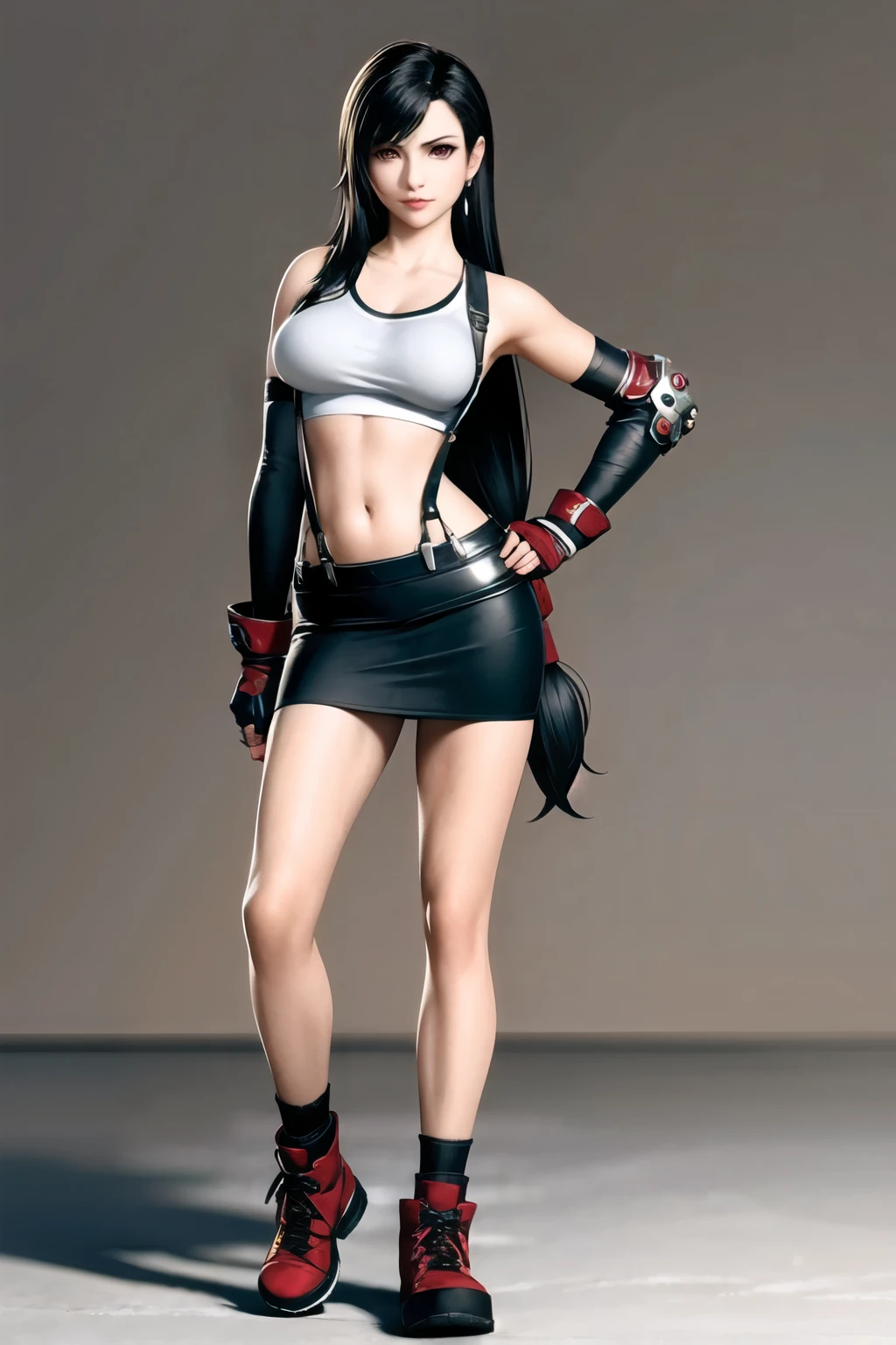 (best quality,ultra-detalhado),(Realistic:1.37), "Tifa Lockhart", Rosto bonito e detalhado, maquiagem preta nos olhos, textura ultra realista, rosto delicado, expression serious