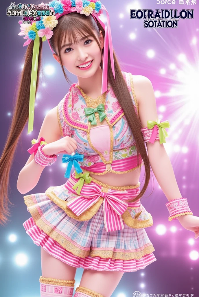 One Girl ,  high definition,  top quality,  twin tails、Lower twin tails、 idol costume、double piece、smile、Full body images、Images that go all the way to the legs、