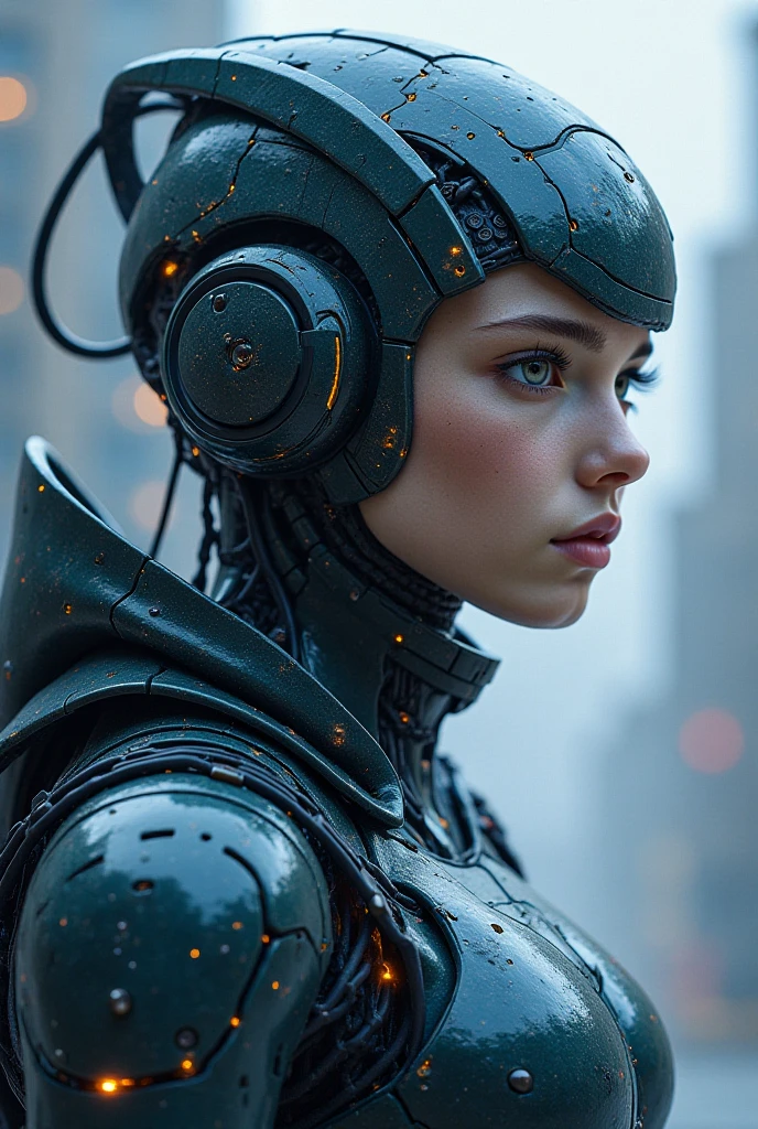 (((masterpiece))),(((best quality))),((ultra-detailed)),(highly detailed CG illustration),((an extremely delicate and beautiful)),cinematic light,((1mechanical ultra hot gorgeous European woman. Age 23)),solo,(cowboy shot:1.2),((epic cleavage 100e size))(machine made joints:1.2),((machanical limbs)),(blood vessels connected to tubes),(mechanical vertebra attaching to back),((mechanical cervial attaching to neck)),expressionless,(wires and cables attaching to neck:1.2),(wires and cables on head:1.2),(character focus),science fiction,extreme detailed,darkrful,highest detailed,background, early morning light.in an abandoned old west town.
