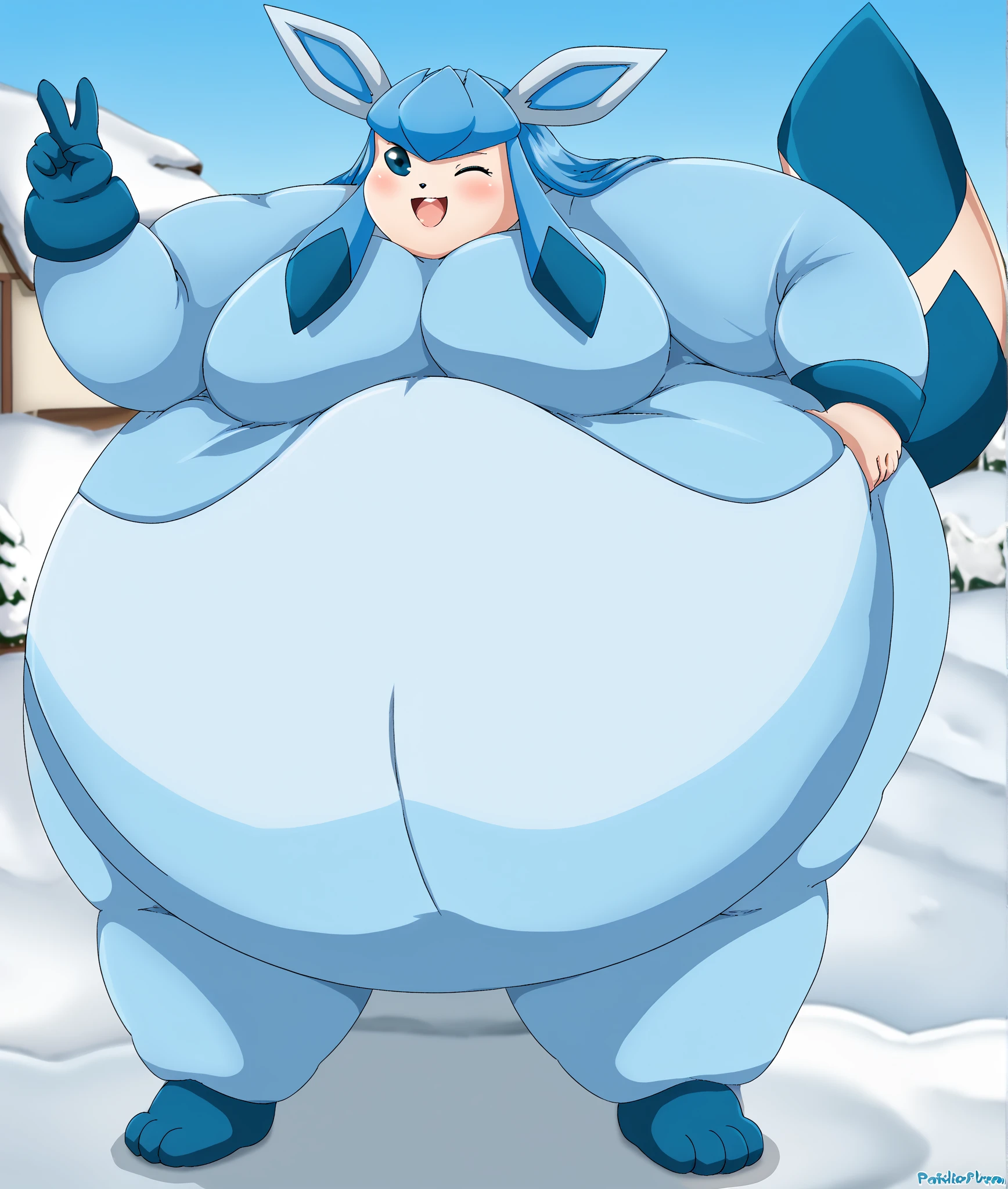 4K, tmasterpiece, Best quality at best,(((glaceon))), kawaii, Cute big breasts, SFW, glacier, Record accommodation, Pre-cured, Frost flowers,jaket,pale blue skin,Tentacle wrapping,pregnant belly