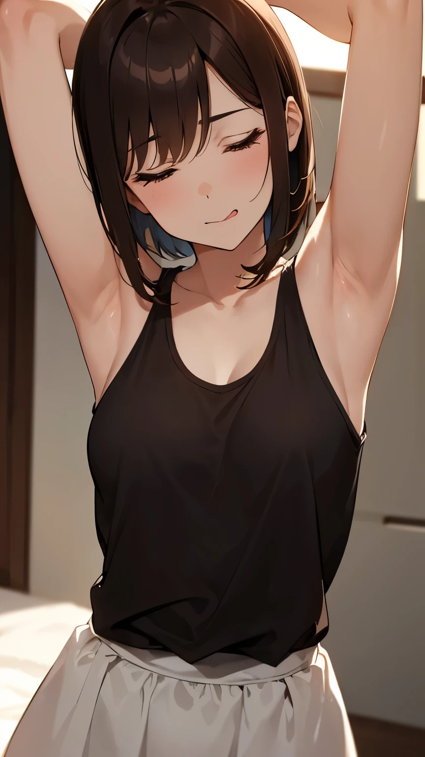 anime screencap, young, 1girl,solo, wavy black hair, wavy short hair, wavy hair, wavy hairstyle, black eyes,small breasts,armpits,wet armpits, showing wet armpits, messy hair, messy wavy hair, wavy messy hair, showing small breasts,sexy girl , breasts, cute body, getting, removing panties,sex, sexy pose, sexy body, body naked , cute body,armpits close to viewer, armpits very close, close to viewer, close to camera, cameltoe, laying down having sex, cute girl, getting fucked, wet vagina, wet pussy, tiny body, cute tiny body, back view, showing back, slim body, showing slim back, , small stature, short