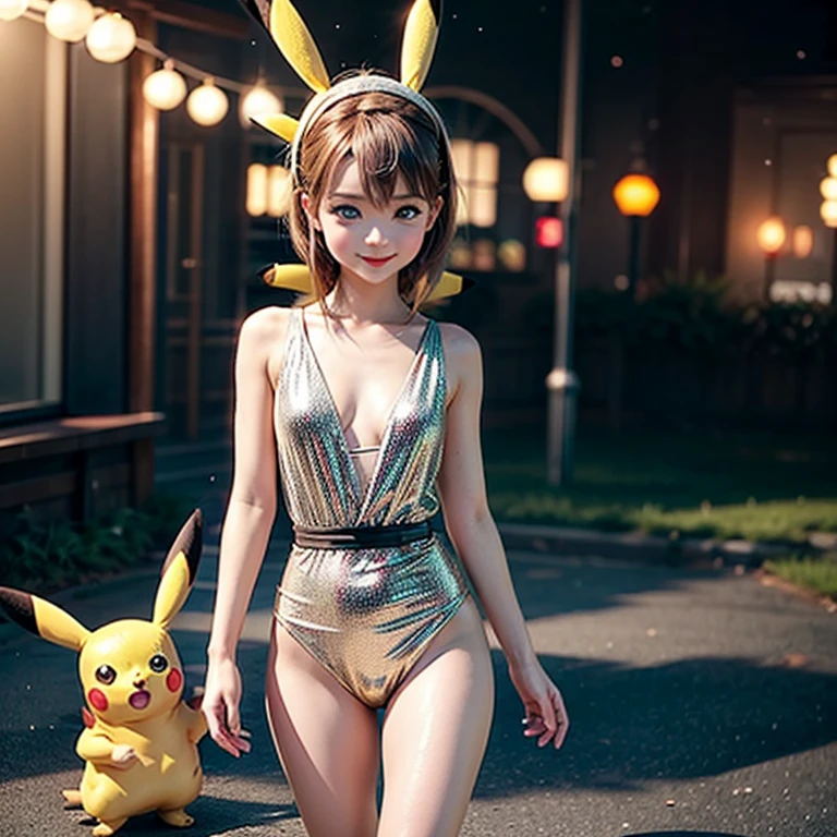 Pubic hair grows、Smile full of happiness、(((:1.3)))、、((nearly naked:1.3))、Panting face、Lacking、(((Cute Pikachu Costume)))、Sweating、Expression in a state of excitement、Have sex with multiple guys、short-hair、eye glass