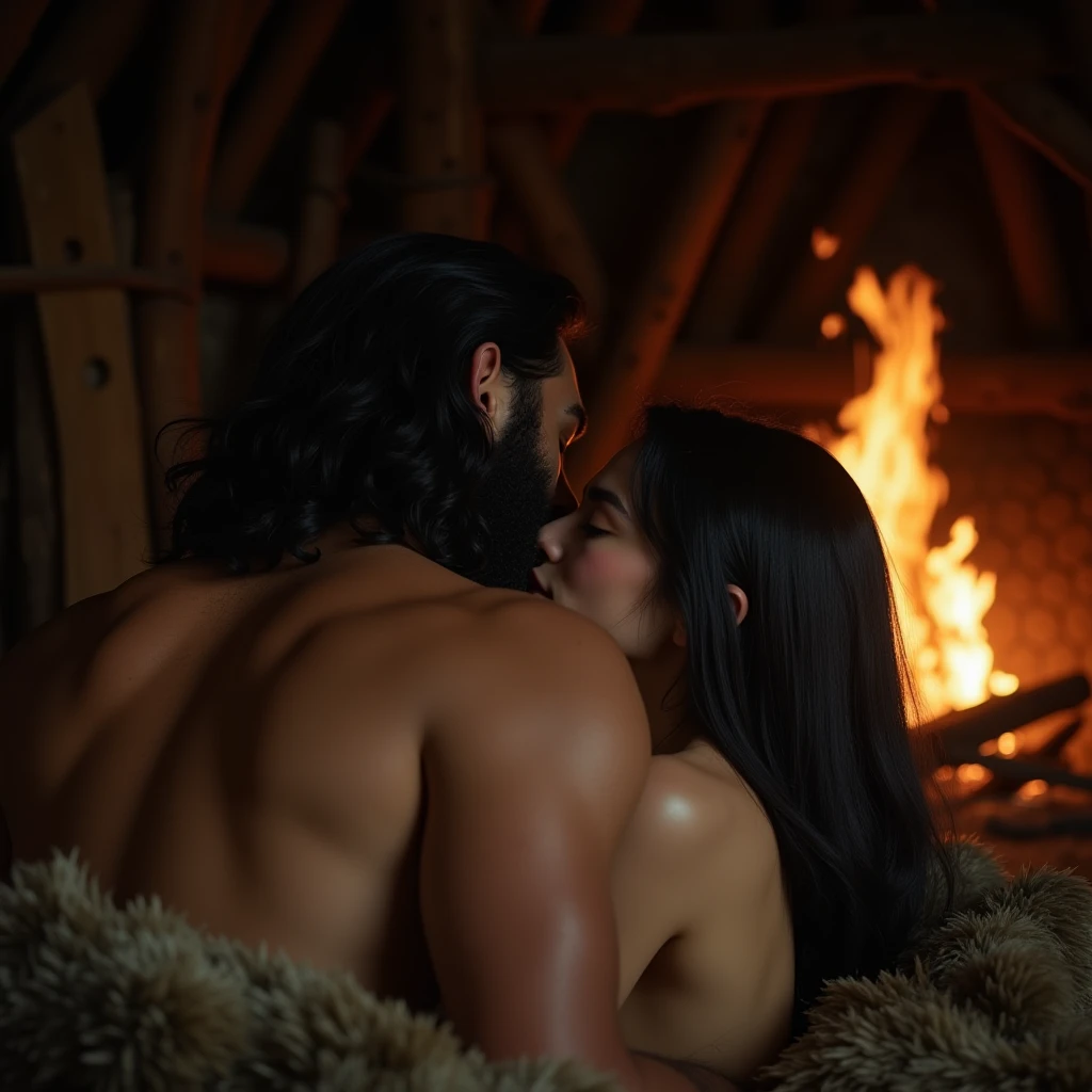 Prompt for Jon Snow and Joanna Lannister in an Intimate Embrace: Description: Joanna Lannister: Beautiful woman, blonde hair, curvy, pregnant, partially covered by sheets, played by Sadie Sink. Detailed face, porcelain skin, relaxed and intimate expression. Jon Snow: Handsome man, black hair, black beard, partially covered by sheets, played by Kit Harington. Detailed face, rugged features, relaxed and intimate expression. Setting: In a medieval-style bedroom with soft, warm lighting. The setting should be luxurious but fitting within the "Game of Thrones" world. Lighting: Soft, warm candlelight or moonlight filtering through a window, creating a cozy and intimate ambiance. Rim lighting to accentuate their features and the tenderness of the moment. Specific Elements: Mood: Tender, intimate, and loving. Both characters are embracing each other under the sheets, with a sense of warmth and closeness. Composition: Centered, half-body shot, with both characters in the foreground. Detailed portrait with emphasis on their expressions and the intimacy of the moment. Detailed Background: The bedroom should include medieval elements such as wooden furniture, a canopy bed with heavy drapes, and soft bedding. The ambiance should be warm and cozy, with the soft lighting enhancing the intimate atmosphere.
