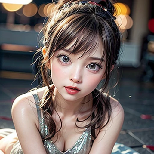 NSFW, 8k, High-level, absurd, masterpiece, best quality, primitive, very detailed CG, very detailed wallpaper, perfect lighting, Extremely detailed (((The personifying " Ariel " as a ))), MysticSight, Tyndall effect, Tyndall scattering, Studio gray background with (many Dazzling RainbowColor particles BokeH:1.28), (RoundlyButts, ThighGap), (Exposed:0.4), (Assfocus with looking ahead), BREAK (NOGIZAKA face variations) Extremely Detailed very KAWAII face variations, perfect anatomy, Childish, captivating gaze, elaborate detailed Eyes with (sparkling highlights:1.28), long eyelashes、Glossy RED Lips with beautiful details, Coquettish tongue, Rosy cheeks, Radiant PearlSkin with clear transparency . { (Dynamic LifeLike expressions:1.4) | :d) }, (large eyes:-1) .