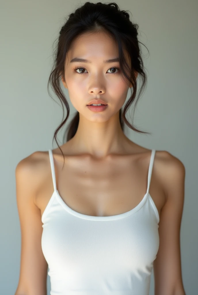 photo of a 20-year-old female, eunji, looking at the camera, wear white sports bra