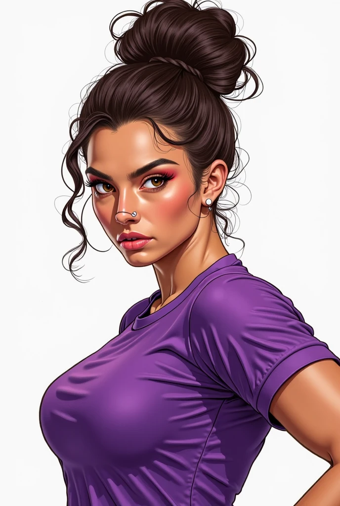 a  photo of a beefy [goddess|vixen]  , neon aesthetic lighting ,  perfect face, pretty face, dark brown eyes, chocolate hair, big hair, flat chest, lush detail, absurdres,