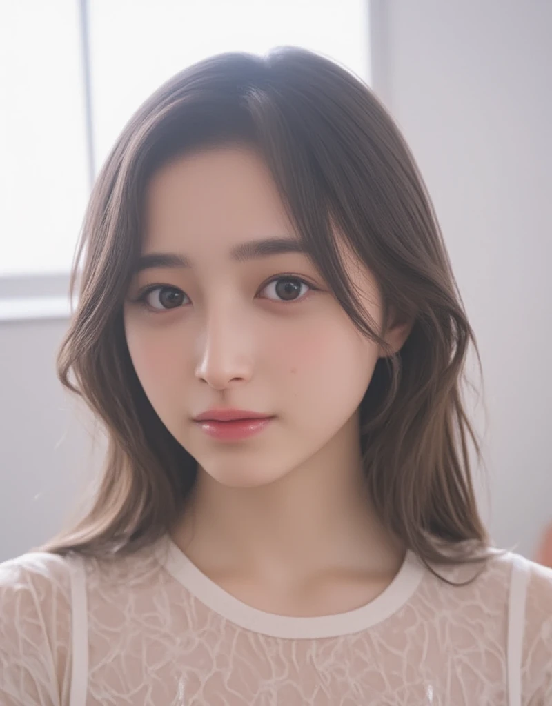 (Beautiful girl alone:1.5、About、Baby Face:1.5)、((ID photo of upper body:1.2))、(((front:1.2)))、Slender body line、((Dressed in a formal suit:1.3))、((Hair should flow down the back:1.3))、Beautiful Face、Beautiful symmetrical eyes、high nose、Moisturizing lips、((Part your bangs to show your forehead:1.2))、Long eyelashes、double eyelid、(Small beautiful breasts:1.1、Cleavage)、light makeup、(Highest quality、Masterpiece、Ultra high definition、Highest quality、Reality:1.37)、(View the viewer:1.2)