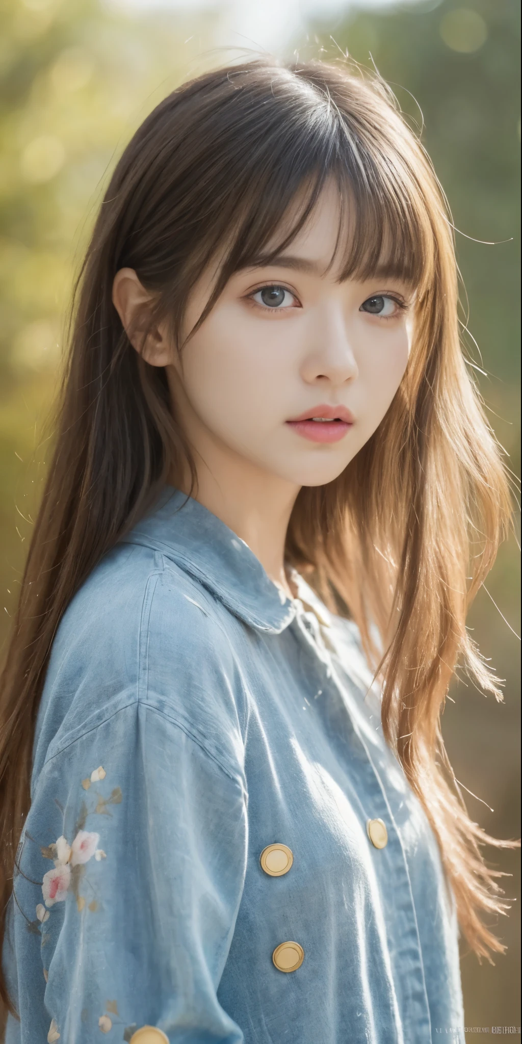 (masterpiece), (best quality), (ultra detailed),(messy hair),(illustration), (1girl), avatar, macro lens, (Fashionable clothing), standing,Fashion model, looking at viewer, ( interview), (simple background), beautiful detailed eyes, exquisite beauty, Floating, (high saturation), (colorful splashs), colorful bubble, (shining), focus on face,uniform、 Japanese、