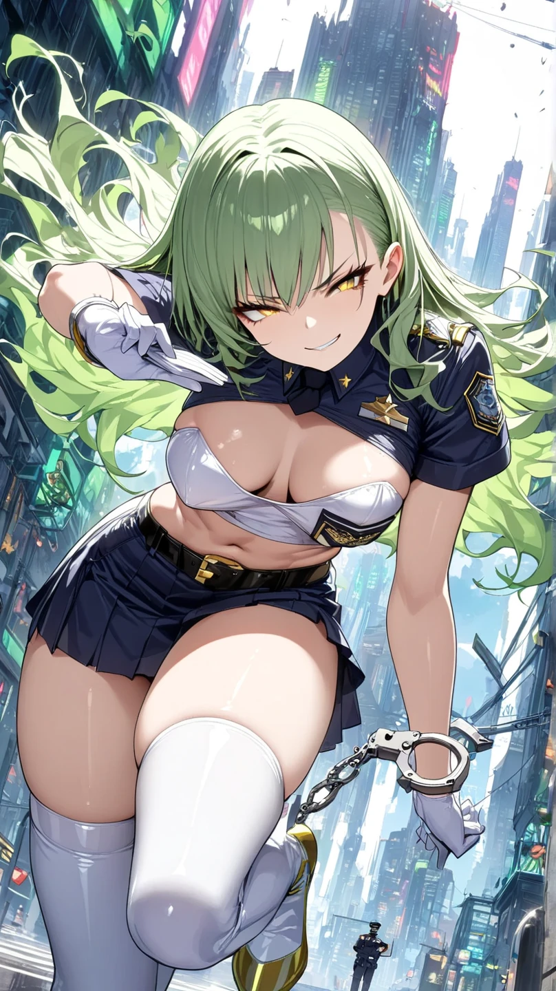 ((masterpiece,Highest quality:1.3)),cowboy shot,1woman、30-year-old beautiful detective、solo,(very small head:1.3),green hair,(low ponytail),long hair,blunt bangs,green eyes,gorgeous eyes,tears、crying,medium breasts,(very long body:1.2),(toned body,slender body,skinny),gleaming skin,shiny skin,oily skin,(Injury:1.4,Torture with electric current:1.5),topless,nipples,navel、vagina,bottomless,White sneakers、sitting,spread legs,(Mechanical tentacles rape a female investigator:1.5)、Inside an abandoned building、explosion、World of Blade Runner、nsfw,