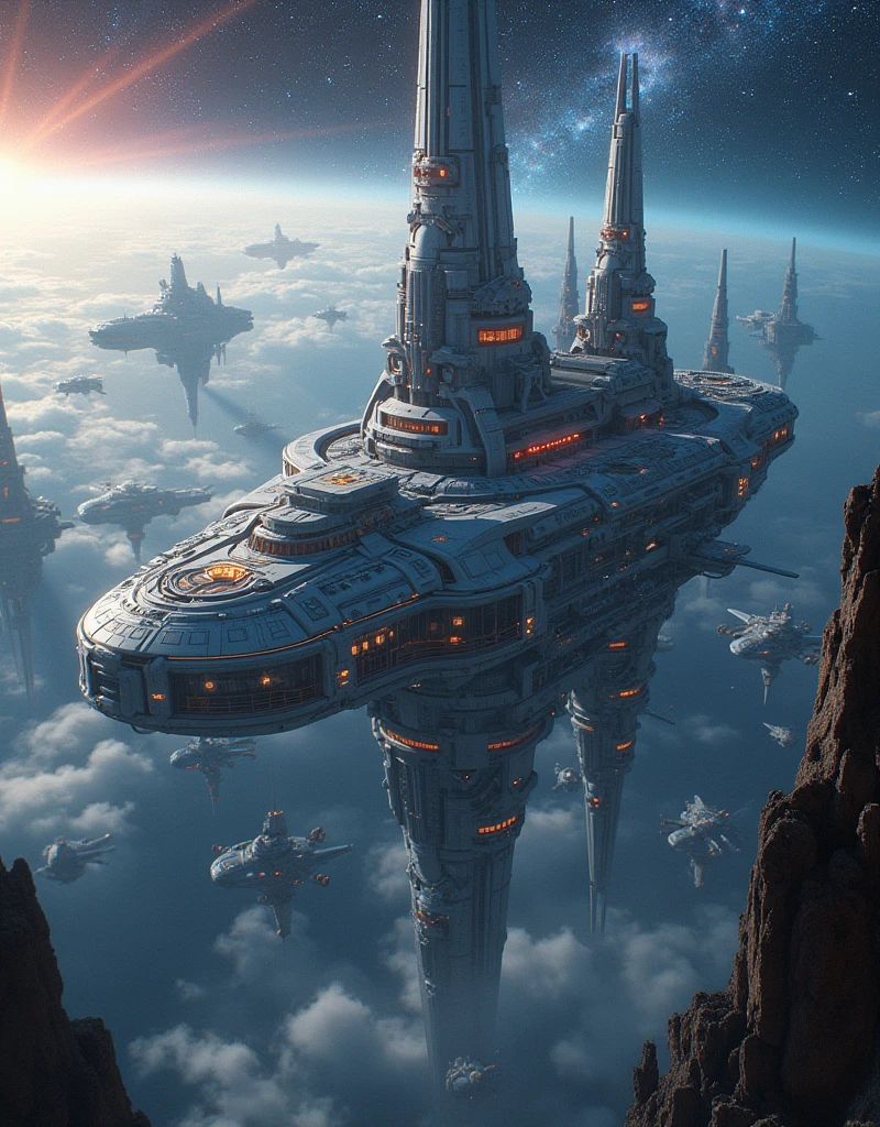  It's a star-studded universe .  Space colonies of various shapes float.  One of the cities that reveal its inside ，It's like a Macross Fortress .