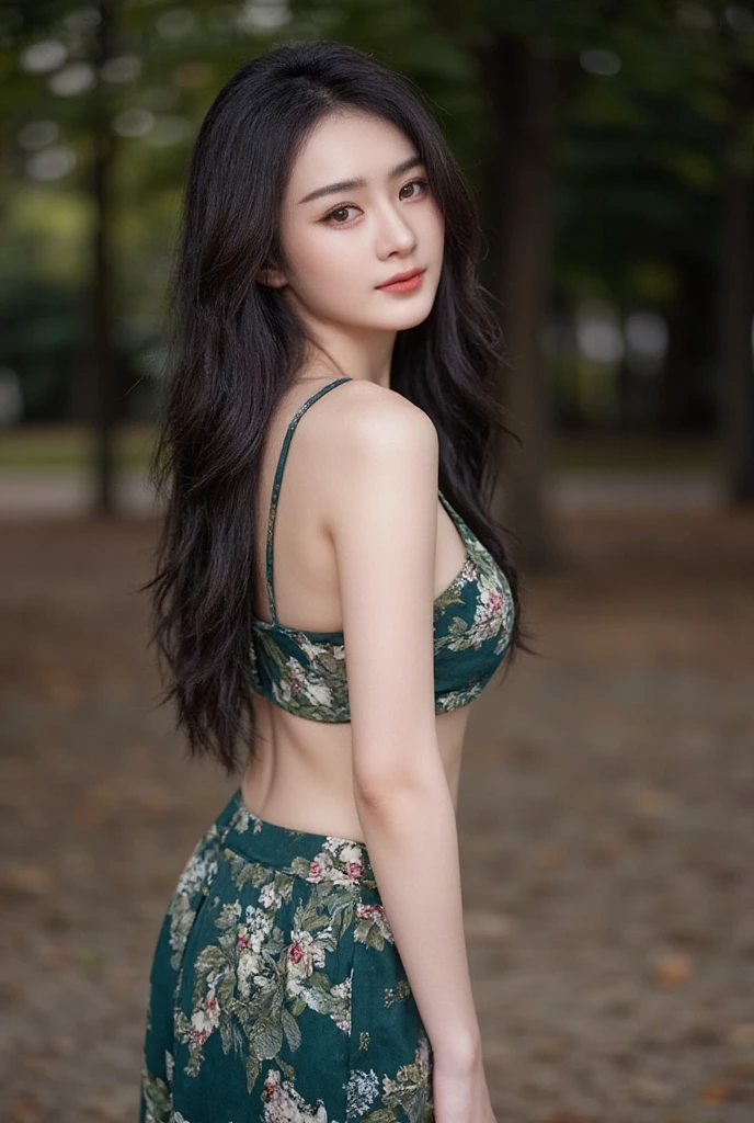 Thai Korean stepdaughter, : 22 years old, with bright white skin, beautiful slender face, sharp eyes like the moon in the night, long black hair, but airy, tall, slender waist. 