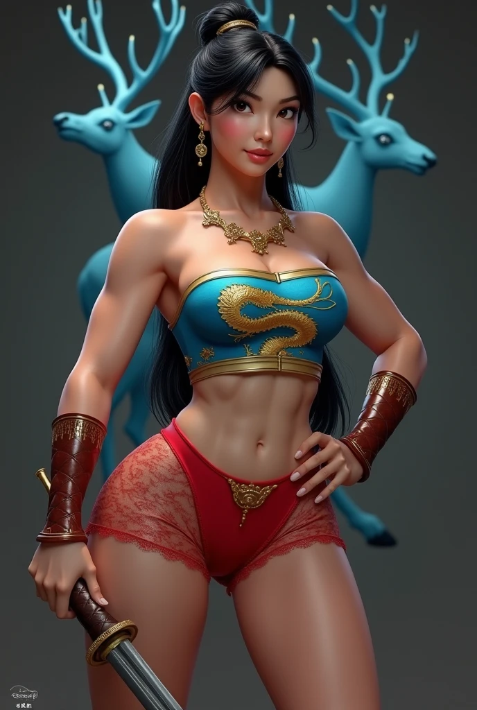 (Masterpiece), (Excellent), (Super Meticulous), (Full Body: 1.2), Super Young naked guanyin, Japanese Geisha, Beauty, Chinese Dragon, Tiger, Wind God Thor, Sexy, Bursting, Oriental Face, TV Anchor, Bust Portrait Illustration, Alone, Black Suit, Blue Tie, Slightly Chubby, Very Clean Face, Black Super Short Hair, Black Eyes, Confident Smile, Digital Painting, 3D character design by Mark Clairedon and Pixar and Hayao Miyazaki and Akira Toriyama, the illustrations are HD illustrations in 4K resolution with highly detailed facial features and cartoon-style visuals. Nsfw
