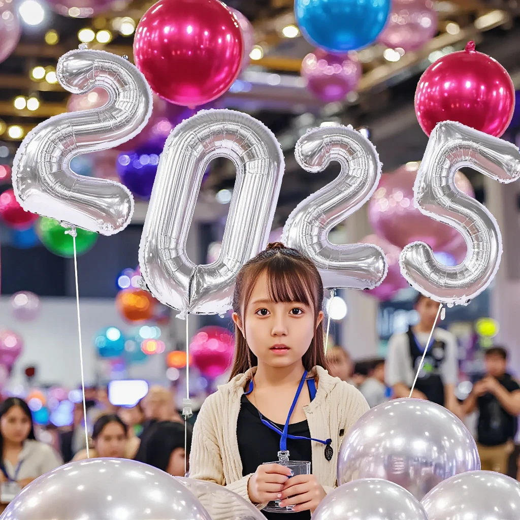 1 Girl, 10 foil balloon in Space Colony, full of foil balloon in Space Colony