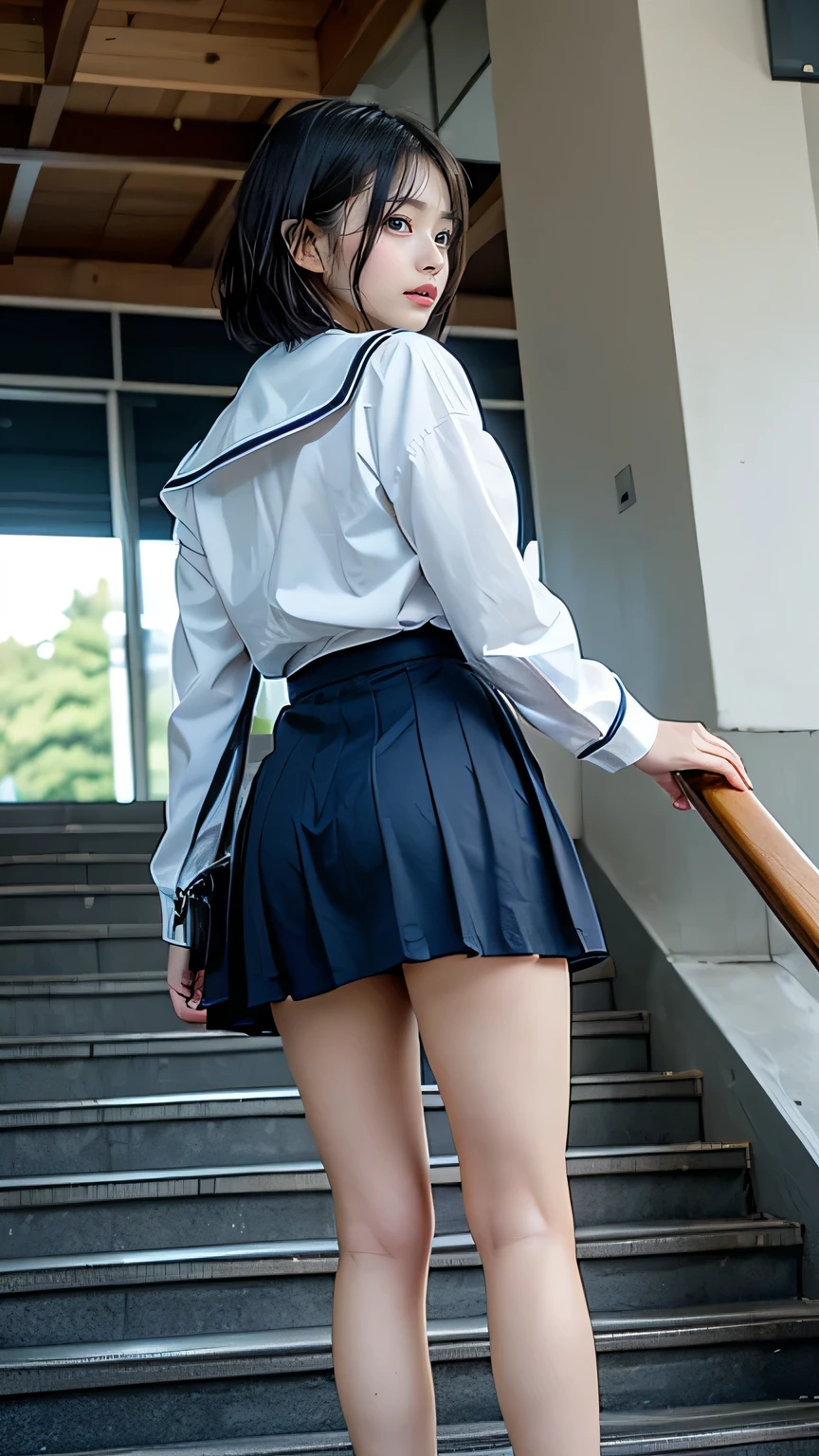 high school girl、、The right foot、The right move、{White panties under the navy blue pleated skirt of the uniform:1.5}、break,({Her white panties are visible under her navy pleated skirt. .)、break,(Her white panties are very visible)、break,({Her white panties are visible between her uniform thighs.'Navy blue pleated skirt.)、break,(Full Body Shot), {Crouching panty shot},high school girlので,Severe, All buttons are closed、(Black Loafers:1.0)、(White socks in uniform:1.0)、masterpiece, Highest quality, 8k, RAW Photos, break,Accentuate your thighs、White thighs,Soft thighs、Gorgeous thighs、(Spread your legs:1.5)、sit,Squat、sitting in front,((膝を曲げて正座してsit)),Crotch Zoom Camera,alone, The most beautiful girl in the world、Delicate girl、Pure、Pure、Super Beauty、Beautiful Eyes、Japanese Idols、Smooth Hair、Shiny Hair、Digital single-lens reflex camera, Professional Lighting, Film Grain, chromatic aberration, (Detailed eyes and face:1.0), (Bokeh:1.1),break,White satin panties,Delicate lace trim,Soft and silky texture,Gold embroidery,Subtle sparkle,perfect sewing,Lovely ribbon detail,Elegant Design,Comfortable fit,highly detailed embroidery,luxury,Delicate fabrics,Great craftsmanship,subtle luster,Captivating Charm,Smooth and silky to the touch,Elegant and sophisticated,Stylish accessories,Bright colors,Attractive charm,Bright glow