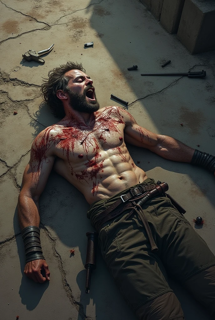 Generate an image of a person who appears to be injured and in pain after a recent fall.