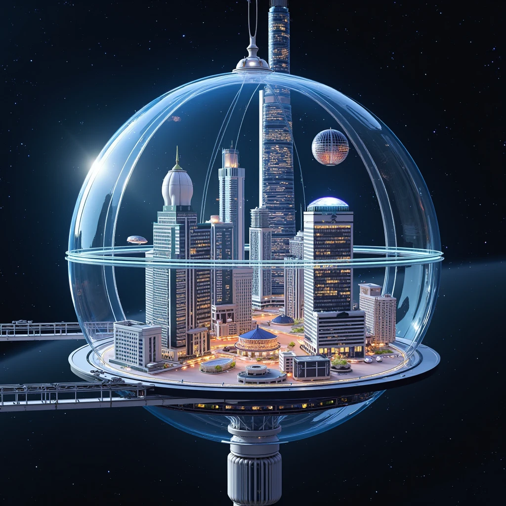  city inside the giant glass sphere, in the space, stars