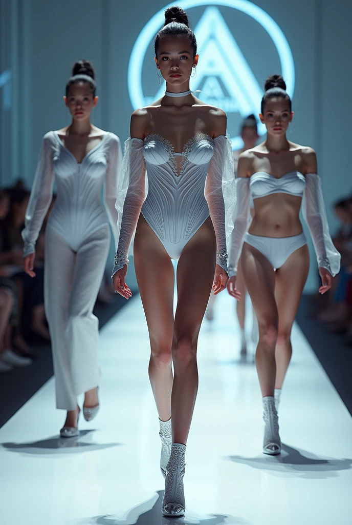 masterpiece,best quality,higher, ASİAN,(brown race),dark skin,blonde hair,1girl,NDGE、Slim beautiful legs、White skin、whole body、See-through