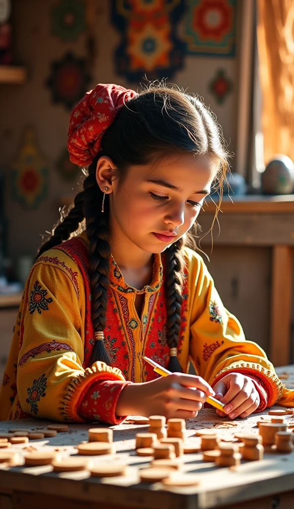 A beautiful Baloch teen with blue eyes and pink checks sitting at home