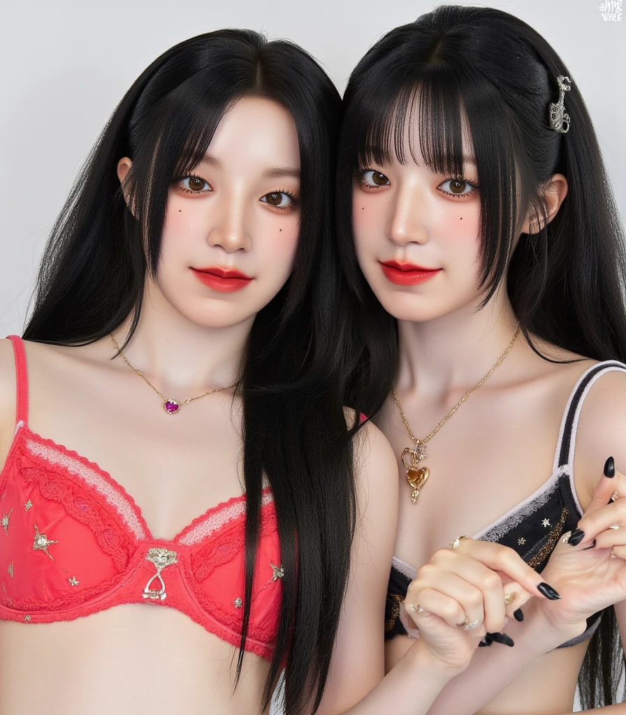 ((separate the two bodies of the two models)), draw big hips and big buttocks, white lace thongs, exposed skin of buttocks:1.9, ((delicate and detailed hands with partial white lace gloves)),((keep the color and design characteristics of the original drawing)),(((big ass)))