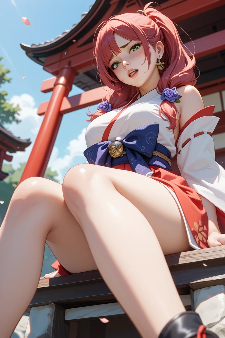 yae miko,anime big breast,shrine maiden,the feet。