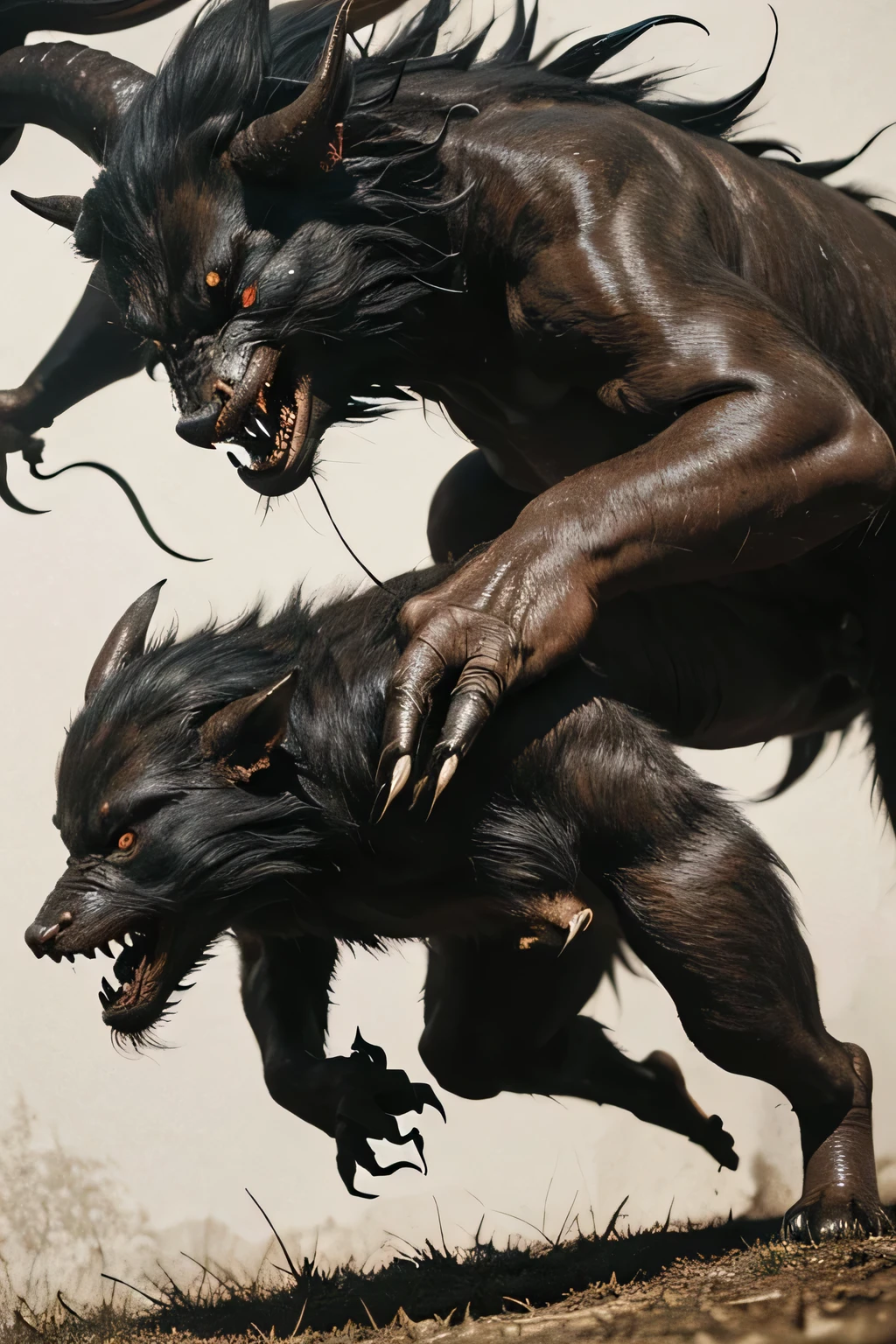 ((Shadow play)), ((A large number of beast-like monsters)), ((war)), ((Jumpscare)),  outline warm color, ((festival)), ((Chojugiga)), ((Shihon Bokuga)),  antique, (personality personification ), (Ink painting),  Black and White Art , (Old paper style illustration), (Hunting Painting Style, Little Monster , Old performance, Variation pointillism,  flat illustration ,  creepy, ( Horror elements),  creepy worldview, ( Primitive art ),  outline warm color,  are styled like old picture scrolls, Old stage, Ancient mural style,  Intense Movements ,  jump, ((low angle))