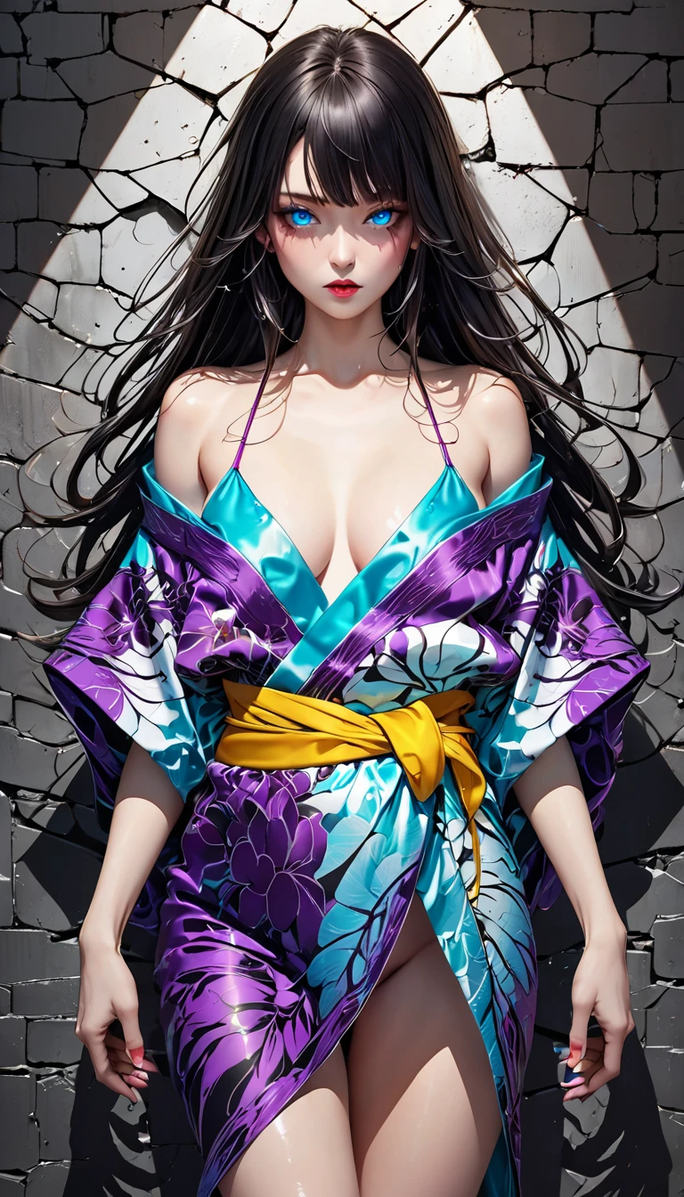 arafia magazine cover featuring a woman laying in bed, an album cover inspired by Charles Roka, tumblr, sōsaku hanga, kda, detailed image, jia, tease, cover shot, oda non, with neon lights, full body xianxia, ((oversaturated)), sexy pose