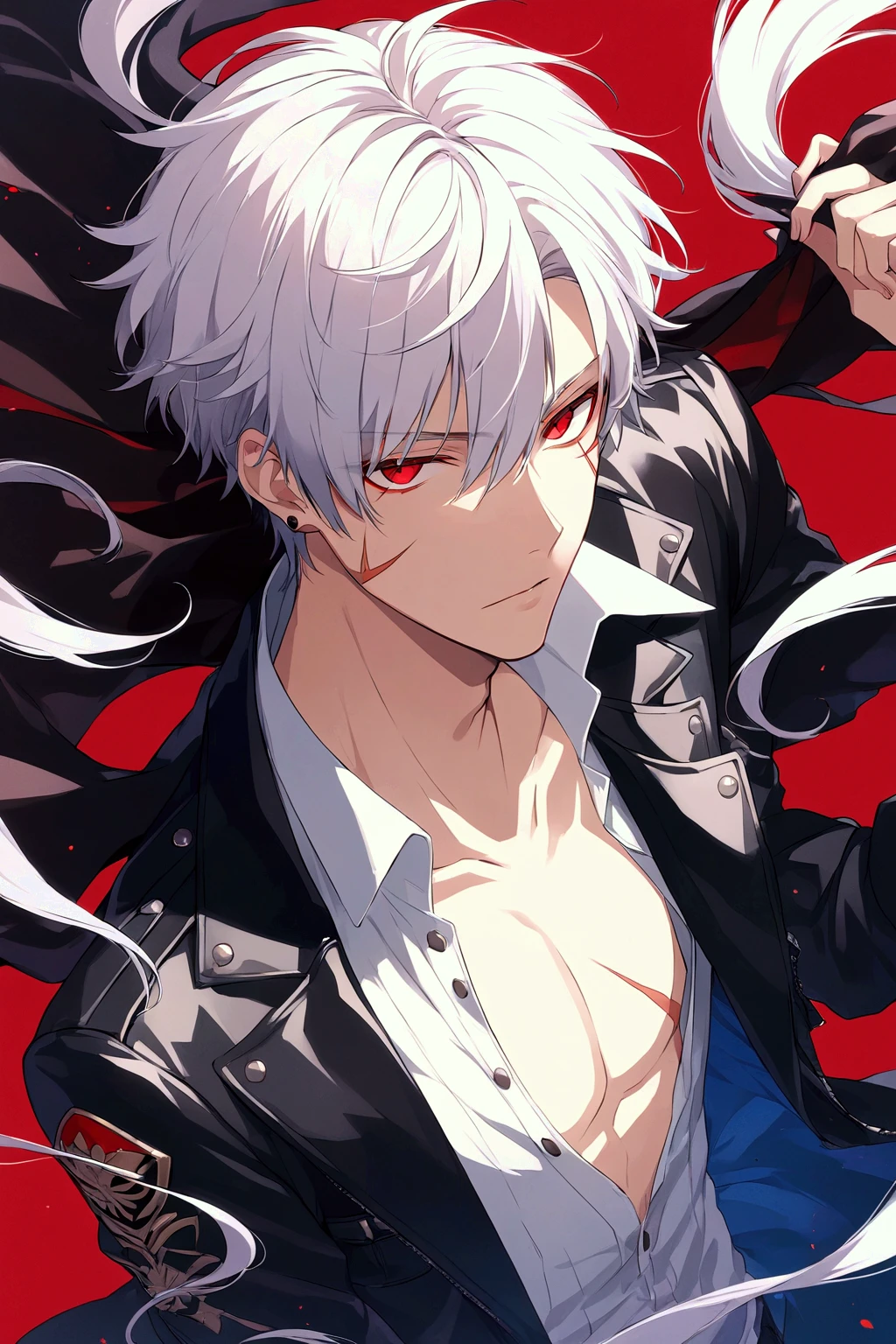 《the original god》Arataki Kazuto , male people,,((Masterpiece)), ((Best quality)), Ultra detailed,((illustration)), Dynamic Angle, Detailed light, (Delicate eyes), Floating, 1boy, Male focus, Head, Clothing, Yellow eyes, necklace, tattoo, (Forehead:0.8), (ahoge:0.8), jewelry, apathy,Ray, chest muscle, Sexy , Venom symbiote for your body, Black mucus of the body , (into venom), Venom,frontage,style of anime4 K, 4K anime wallpaper, Badass anime 8 K, 4 k comic wallpaper, young anime man, Anime boys, Anime wallpapers 4 k, Anime wallpaper 4K, High quality anime art style, Anime moe art style, Anime art wallpaper 8 K, Anime art wallpaper 4 K, RGB lighting