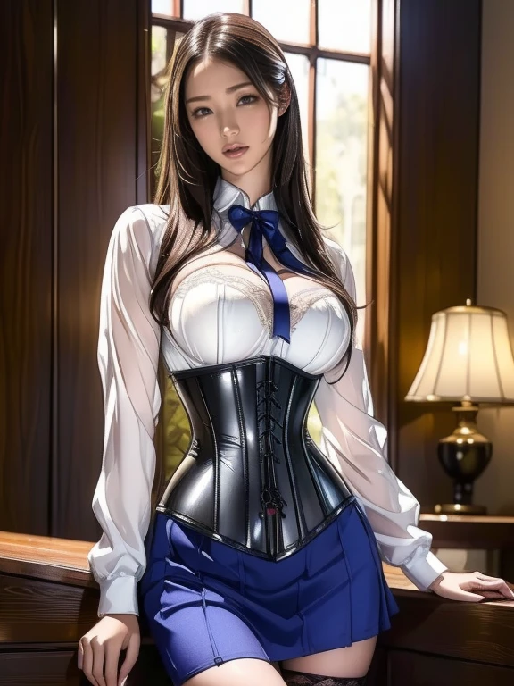 Create an ultra-realistic image of an adult woman dressed in a sexy, suggestive cosplay of Hermione Granger from Harry Potter. The woman should have an hourglass figure, with a petite frame. She should have long, wavy brown hair, styled in loose waves that frame her face beautifully. Her skin tone should be fair and smooth, with a natural, healthy glow.

Her outfit should be a modern, seductive take on the classic Gryffindor uniform: a tight, form-fitting white shirt with a deep neckline that accentuates her bust, and a short, pleated Gryffindor skirt that hugs her hips. Over the shirt, she should be wearing a cropped version of the Gryffindor robe, left open to reveal her figure. She should also have a Gryffindor tie hanging loosely around her neck. To complete the look, she should be wearing thigh-high stockings and high heels.

The setting should be a mystical, magical environment reminiscent of Hogwarts, with elements like floating candles, ancient bookshelves, and gothic architecture. Ensure her pose and expression exude confidence and allure, making her look incredibly sexy while maintaining the magical theme.

Focus on capturing the details of her outfit, her voluptuous figure, and the enchanting environment. The image should be photorealistic, emphasizing every intricate detail. petite petite petite petite petite petite   .