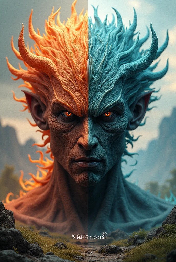 <lora:xl_more_art-full_v1:0.7>, (best quality:1.5), (hyperrealism:1.3), (intricate emotional details:1.5), (ultra detailed), (sharp focus), (sharp details), detailed digital illustration of a Earth elemental guardian, formed from living rock and stone (Playing with hair, exuding playfulness) in  a Desert planet with sentient sandstorms, Film noir,  <lora:blacklight_makeup_v2:0.7> blacklight makeup