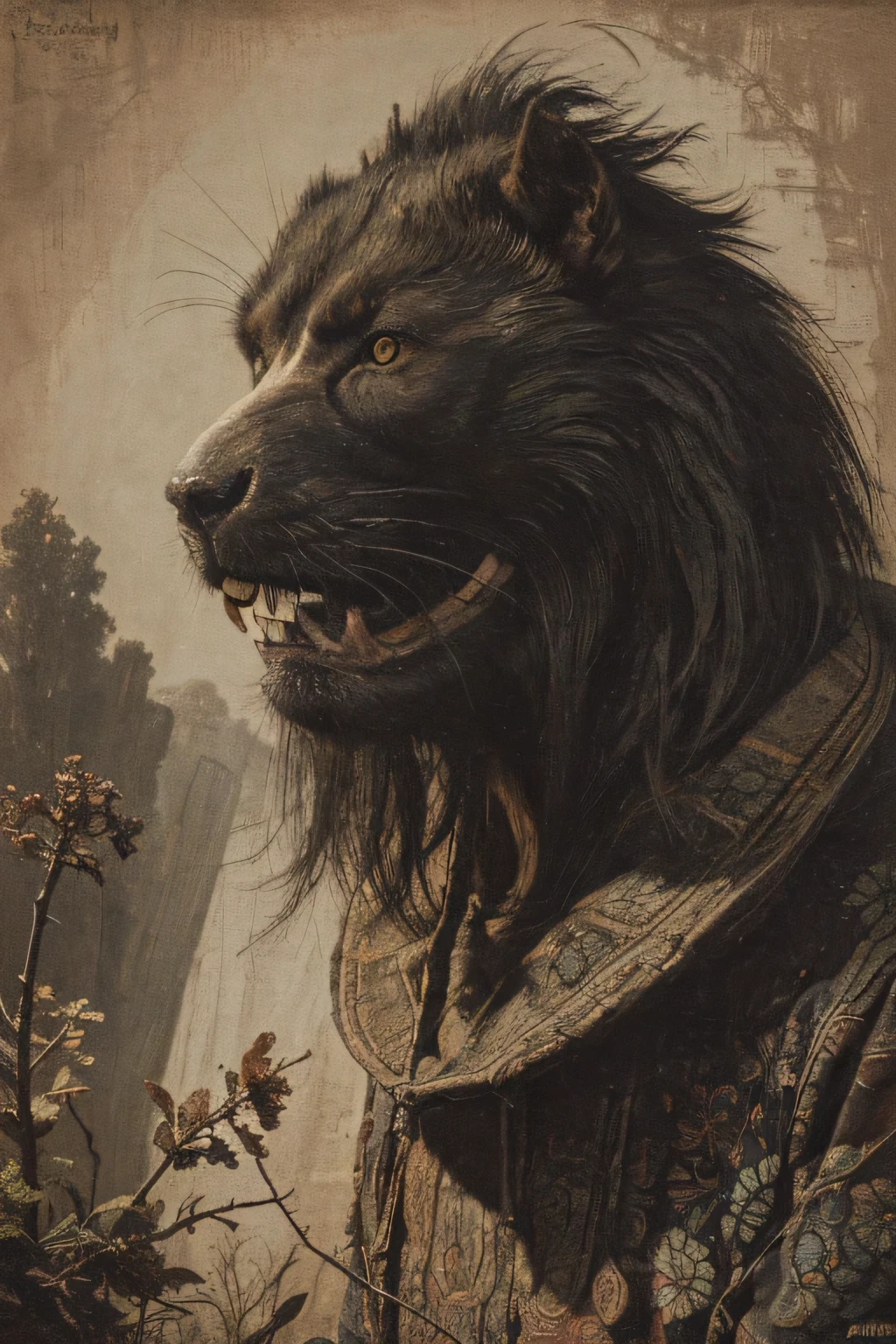 ((月night, night, Darkness)), ((A large number of beast-like monsters)), ((war)), ((Jumpscare)), outline warm color, ((festival)), ((Chojugiga)), ((Shihon Bokuga)), antique, (personality personification ), (Ink painting), Black and White Art , (Old paper style illustration), (Hunting Painting Style, Little Monster , Old performance, Variation pointillism, flat illustration , creepy, ( Horror elements), creepy worldview, ( Primitive art ), outline warm color, are styled like old picture scrolls, Old stage, Ancient mural style, ((low angle)), Hanfu, ((close up of face))