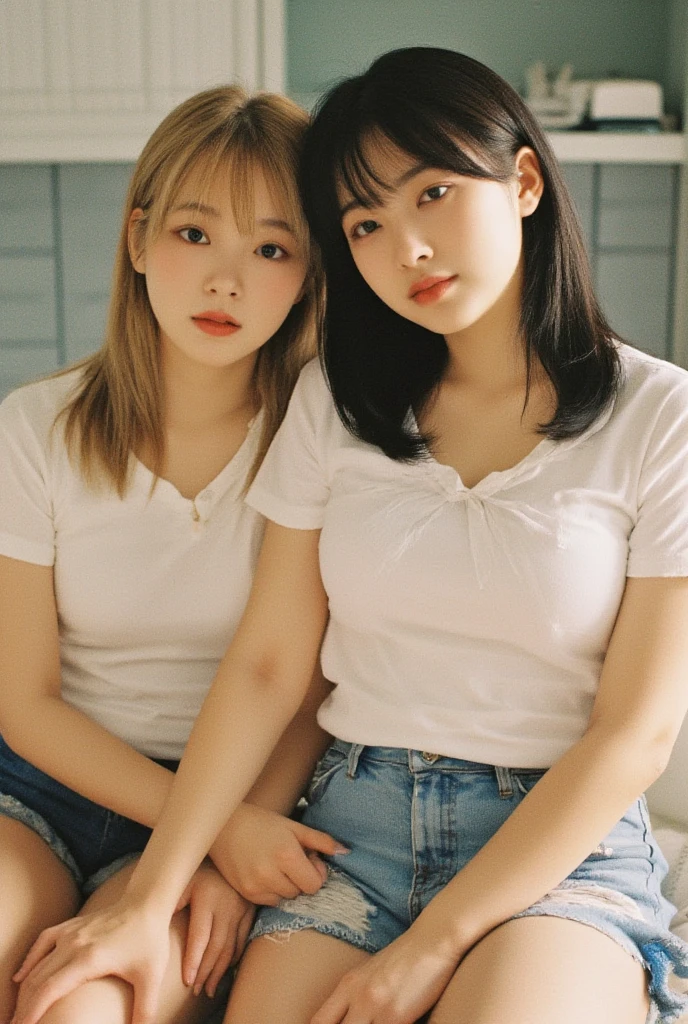 Dos mujeres sentadas en una cama con un mando a distancia en las manos, ulzzang, Tomada con Canon 5D MK4, Imagen tomada con Canon EOS 5 D Mark IV, Tomada con Sony Alpha 9, Foto tomada con Sony A7R, Nixeu y Sakimichan, dos chicas, con negro, Imagen tomada con Canon EOS 5 D, Dos hermosas chicas de anime