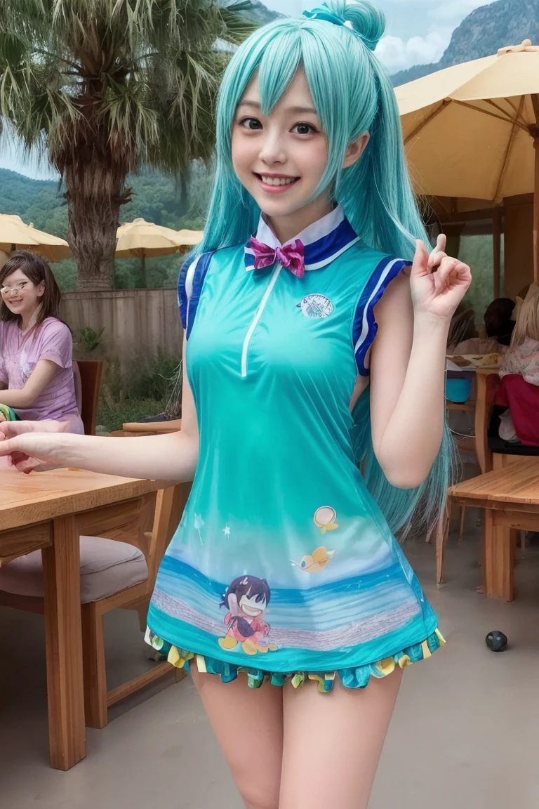   (( Japanese Transcendental Cute 6th Graders))  , (smile),  (( cute uniform))、(( super transcendental cute face))、((" blessings to this wonderful world！"Aqua-san's cosplay)), 