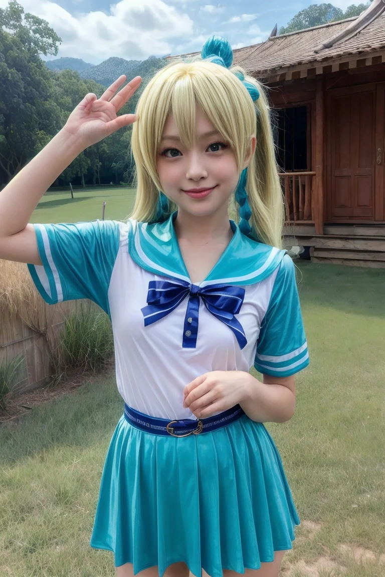   (( Japanese Transcendental Cute 6th Graders))  , (smile),  (( cute uniform))、(( super transcendental cute face))、((" blessings to this wonderful world！"Aqua-san's cosplay)), 