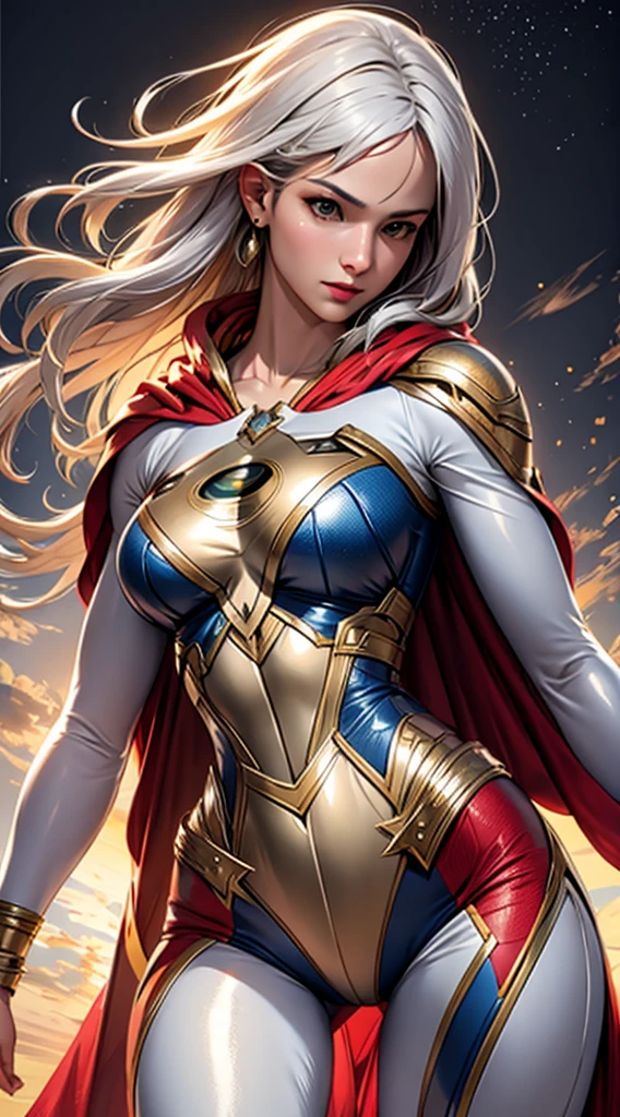 Supergirl Warrior, difficult, platinum white hair, Very white hair, blonde hair, incredibly beautiful, curvy body, thick thighs, huge breasts, in the background is a futuristic sci-fi apartment, hypermaximalist, roupas elegants, thin, Rich, elegant, hyperrealistic, Epic Details, full information, a high resolution, dynamic light blue lighting, rendering, Realism, photorealistic, ultra realistic, Октановый rendering, unreal engine, hyper detailed, Volumetric lighting, 8k reality, cinematic