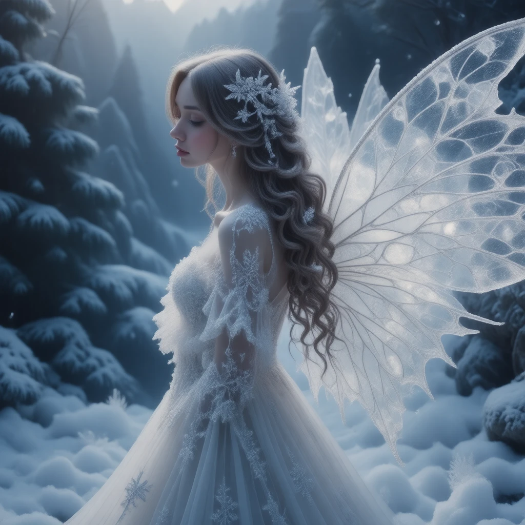 A close up of a woman in a white dress with a fairy wings - SeaArt AI