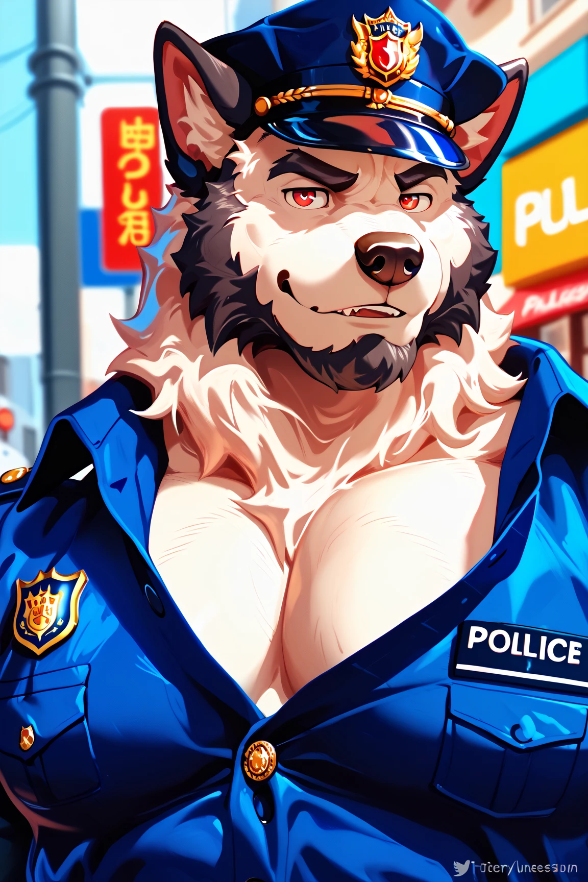 Super muscular adult boar beastman,(Wear a full uniform:1.7),Open your mouth and stick out your tongue,Surrounded by erect penises,(a large amount of semen on the face and body,:1.6),wrestling,(Deep Throat:1.3),(Nipple ring piercing:1.3),Cumshot from huge red and black erect penis,scrotum,(Masked:1.5),Brown fur,Black hair and beard,(Handjob),Hands behind back