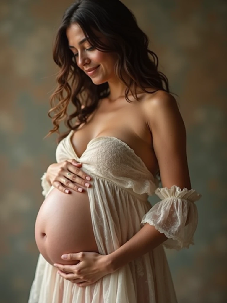 Pregnant 9 months, photo book, white scenario, many peace lilies