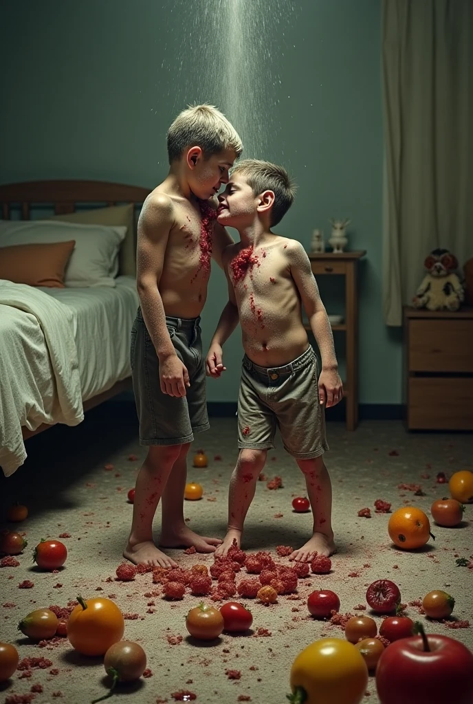 Children fighting and drawing blood