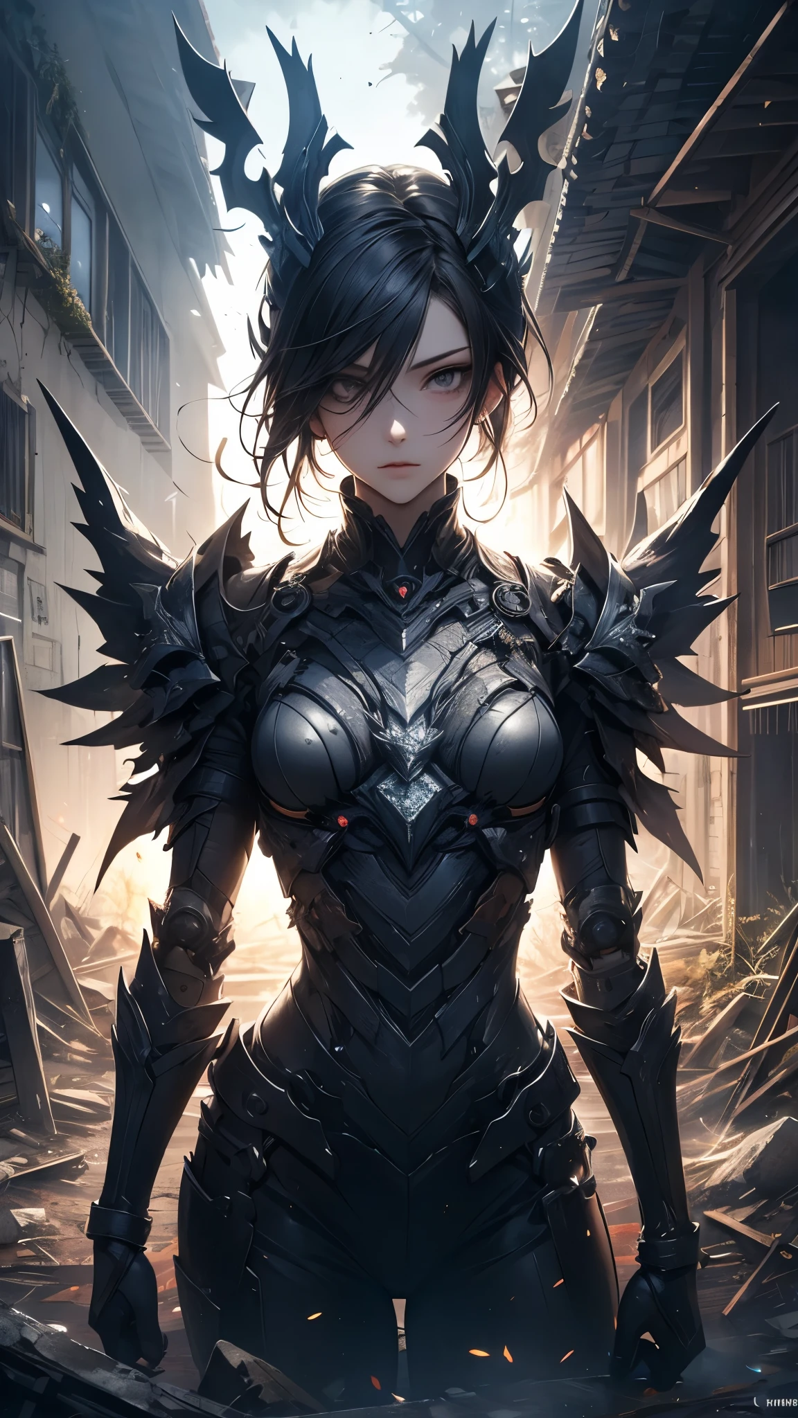 (( top quality)),( ultra high definition),( more details),( detailed explanation ),(( best CG )),( Best Artwork ), Ultra Precision Art,素晴らしい絵画アート,(Exquisite art:1.5), Female Robot,  Damaged Mecabody , Flying sparks,,  Broken Machine Body ,  Eye of the Machine without Highlights, Cracked Face ,  Abandoned House with Smoke Rising , rubble,  Unsaved World ,