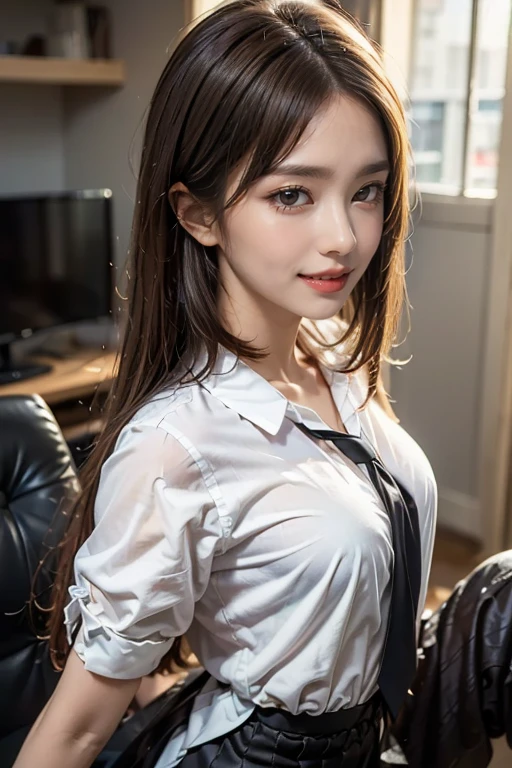 ((masterpiece)),(Highest quality),Official Art,Highly detailed CG,unity 8k wallpaper,Super detailed,Inside the train,One girl,alone,Upper Body,View your viewers,,,Very long hair,Twin tails,Black Hair,Brown eyes,smile,,White shirt,Seraphim,Pink tie,Black knee socks,Pleated skirt,Black Skirt,loafers,
((((Emphasize cleavage))))