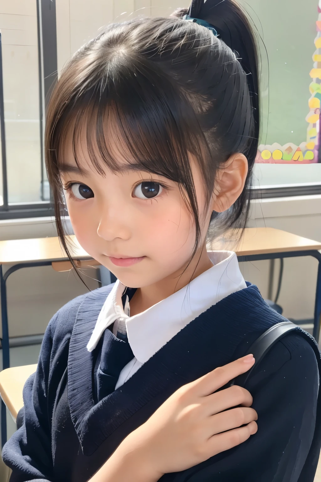   girl,black hair ,school,ponytail ,classroom