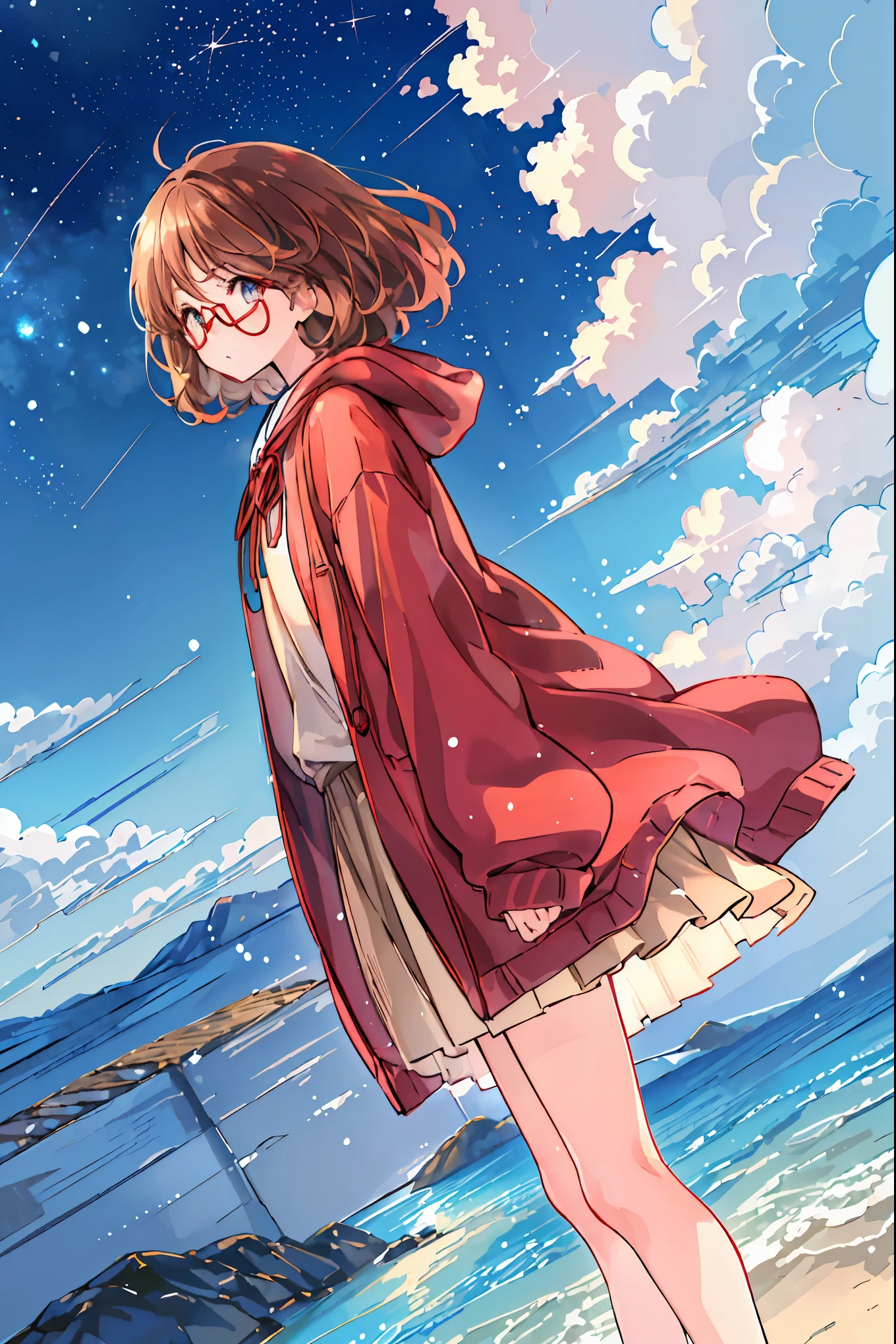 Winter clothes、Red coat、Bare legs、( top quality ,Masterpiece:1.3, Ultra-fine ),( very detailed, caustics,8k),( realistic :1.4,RAW shooting),18 years old, Japanese , cute, カメラを見て笑faceで ,( face :1.2),( faceクローズアップ :1.2),(Low position:1.3),( low angle:1.4), brown hair, Shortcut , slender beauty , messy hair,Cityscape, brown hair, Shortcut , Unkempt Hair ,Short braided hair,Neat, slender beautiful woman,Correct posture,Small chest, Beautiful Legs, Enchanting gray-blue eyes are shining like stars,Droopy eyes, bright color, beautiful eyes,繊細な笑face,Textured Skin, Best Quality at its Best , gentle and beautiful woman , anime style、