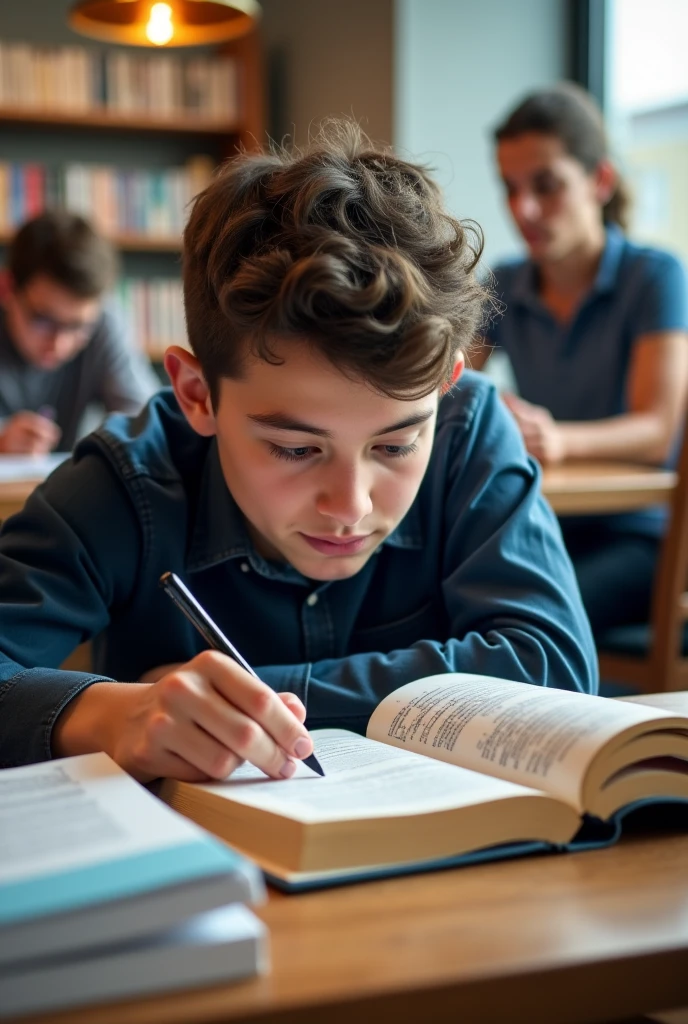 A beautiful young man, a cute twink, male, with dark circles under his eyes. He has black hair and a face with makeup. He is wearing a long-sleeved aquamarine shirt. He is in his office, sitting at a study desk with his legs raised towards the blackboard. He is reading a huge book, and behind him is a blackboard with calculus written on it. And integration and mathematical equations, and radiating neon energy comes out of the blackboard.