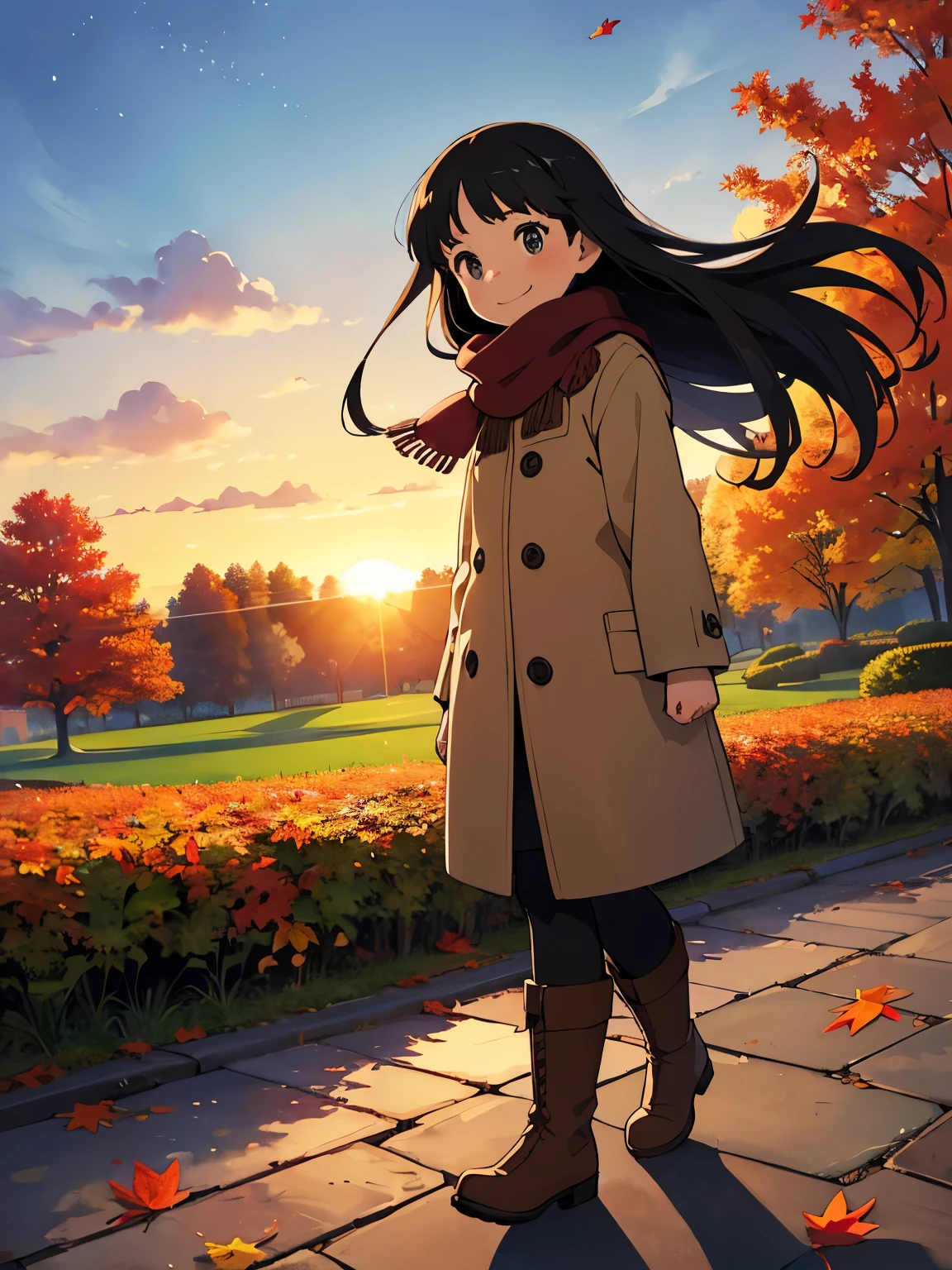   Masterpiece ，   top quality ，   HD，(    super flat    ,      flat shading    )，Glass，    beautiful dark hair  ，    fisheye lens ，   beautiful young mother and adorable daughter，     warm scarf  ， (naked)，   long hair，    boots, smile, smile，  White Breath，fun, play，Autumn park garden，  Fallen leaves for vaginal discharge   ，Autumn sky，dusk，    Beautiful Sunset   ，Wide angle，    bright color，watercolor,    Ghibli style，Strong winds，  Girl Temptation，