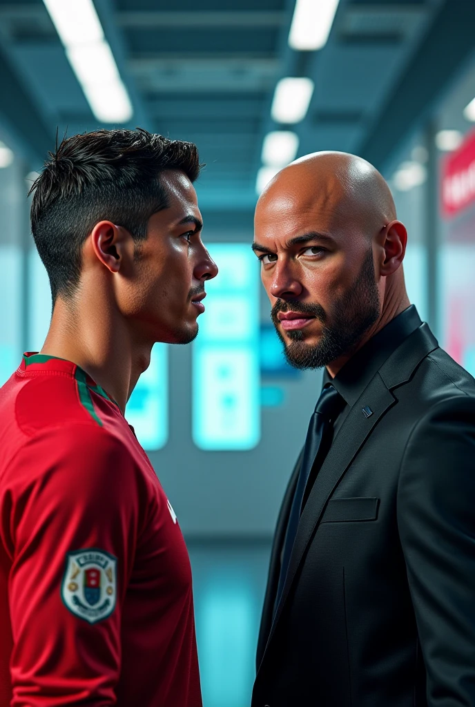 Shirtless Cristiano showing his chest to Infantino 