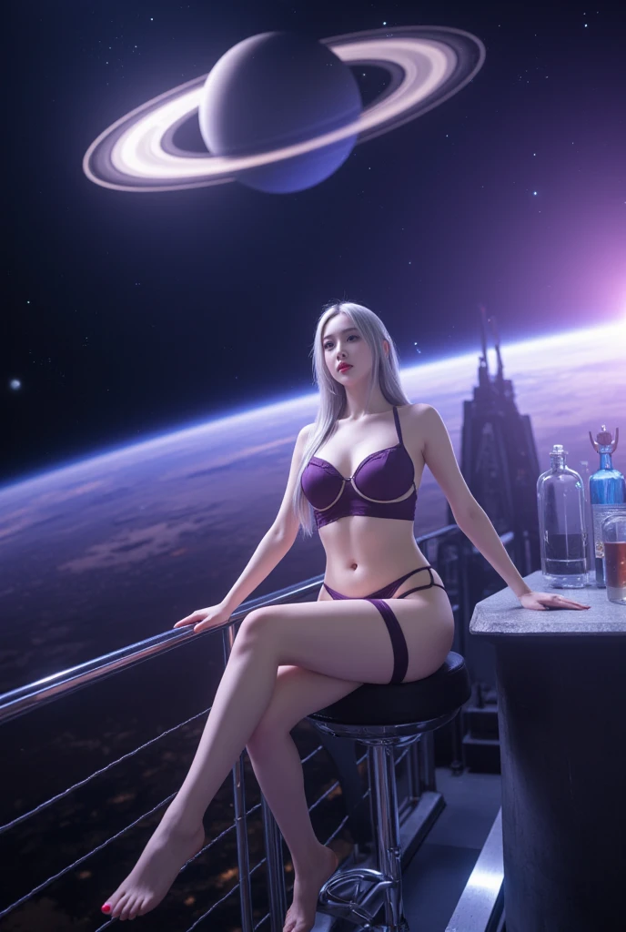 Realistic professional photos with super detail,full-shot,full bodyesbian,Straight lens,one-girl,Silver hair,eBlue eyes,long whitr hair,big round breasts,afloat,Sit Pose,Staring straight ahead,spread their legs,Sexual position,Bite your finger,is shy,stooped, your ass,Rounded ass,Straight ass,(pantyless),power pose,The halo,succubi,Satisfied eyes,Looking into the distance,Stand under the stars,The attention to detail,The background is a comet and a nebula,light stre,cinmatic lighting,Side lighting,Dark and detailed galactic background,8K, 4K, (k hd: 1.1), best qualtiy (tmasterpiece: 1.3),Shameful clothes,Photos of the bath,